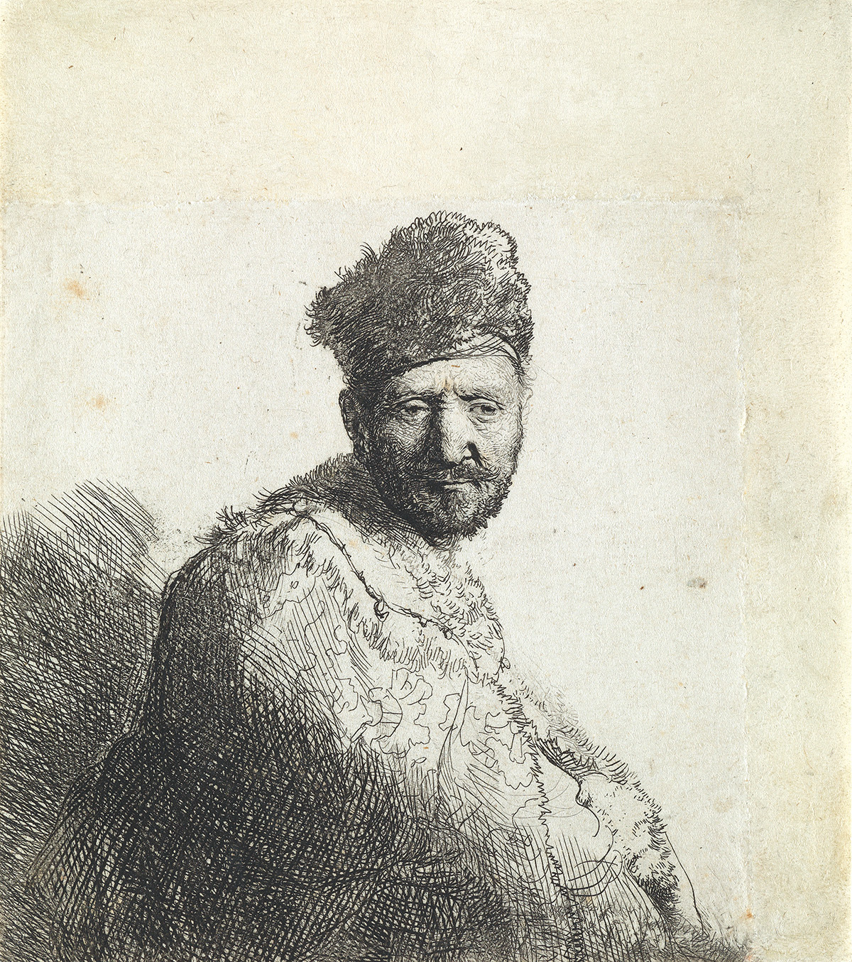 REMBRANDT VAN RIJN Bearded Man in a Furred Oriental Cap and Robe: The Artists Father.